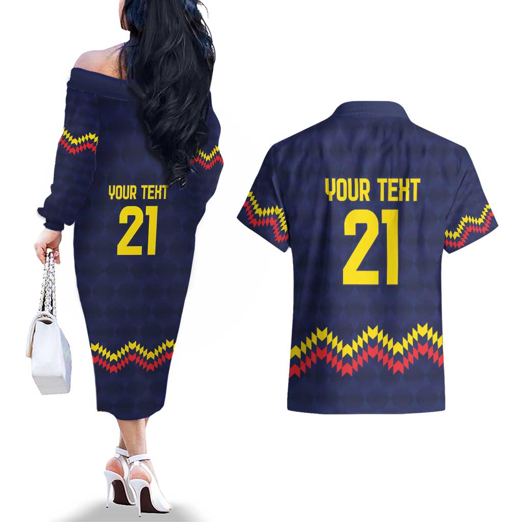 Ecuado Andean Condor Football Custom Couples Matching Off The Shoulder Long Sleeve Dress and Hawaiian Shirt Tricolors Motif