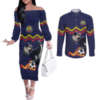 Ecuado Andean Condor Football Custom Couples Matching Off The Shoulder Long Sleeve Dress and Long Sleeve Button Shirt Tricolors Motif