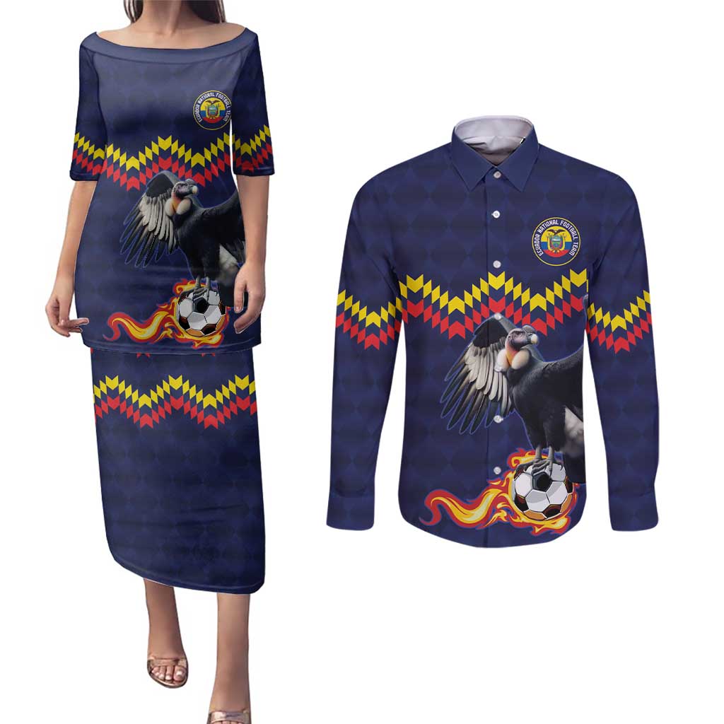 Ecuado Andean Condor Football Custom Couples Matching Puletasi and Long Sleeve Button Shirt Tricolors Motif