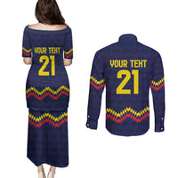 Ecuado Andean Condor Football Custom Couples Matching Puletasi and Long Sleeve Button Shirt Tricolors Motif