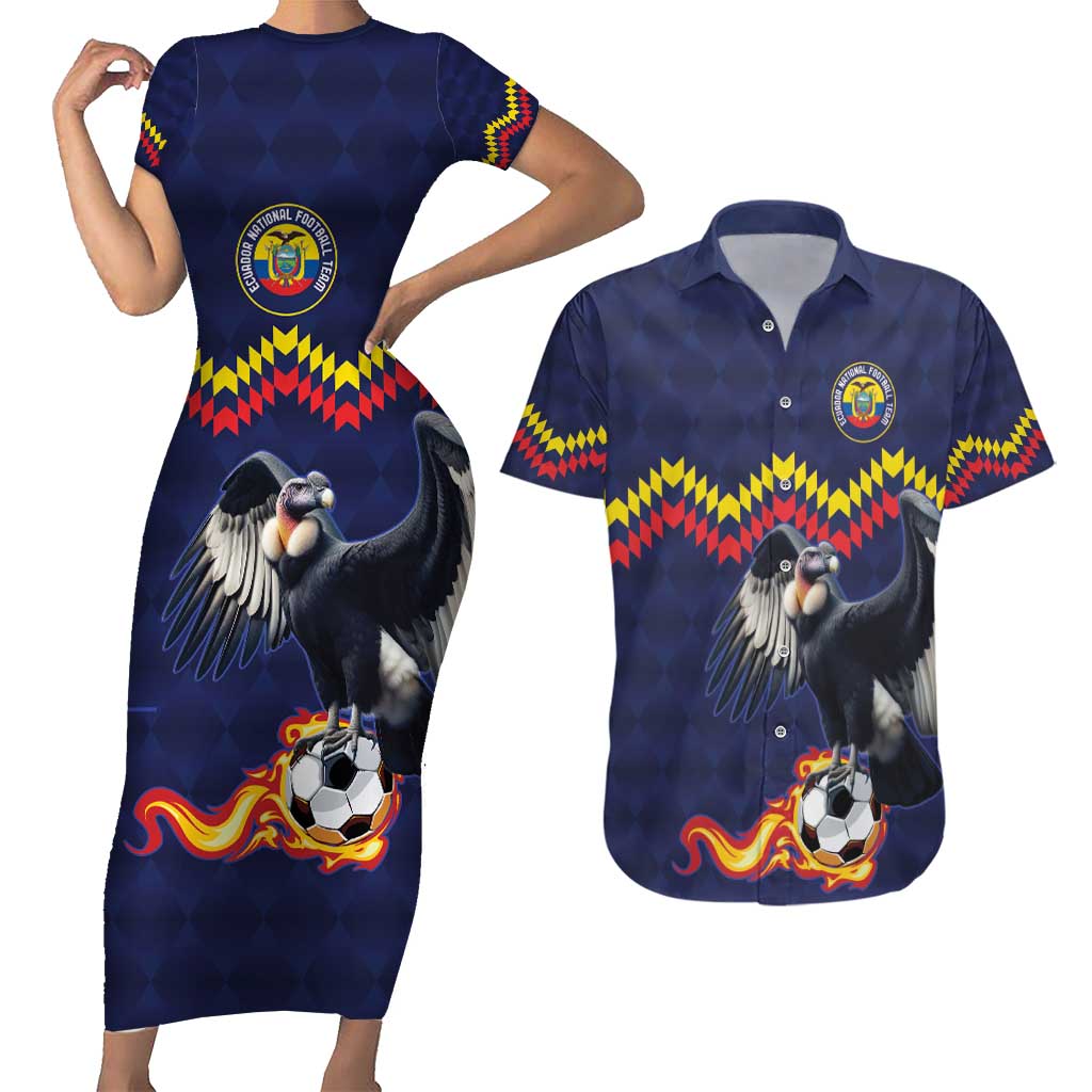 Ecuado Andean Condor Football Custom Couples Matching Short Sleeve Bodycon Dress and Hawaiian Shirt Tricolors Motif