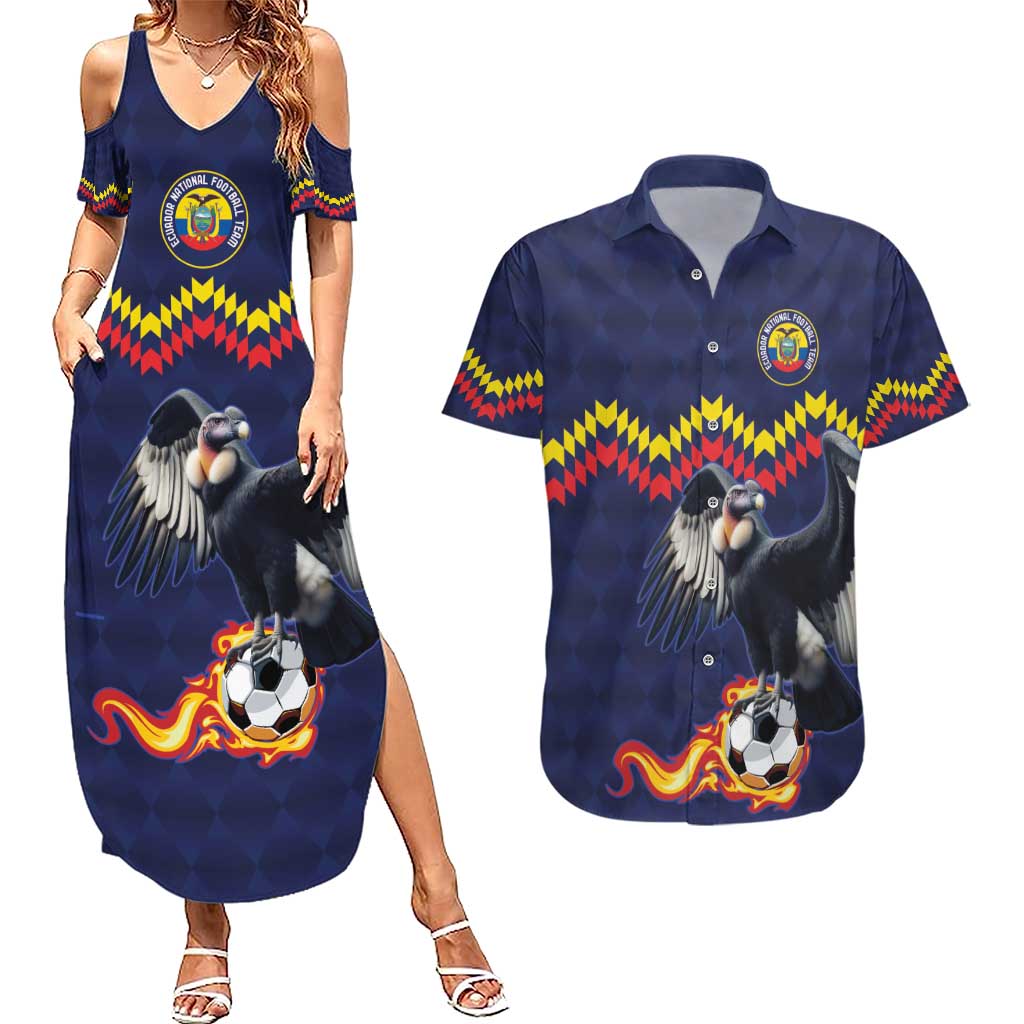 Ecuado Andean Condor Football Custom Couples Matching Summer Maxi Dress and Hawaiian Shirt Tricolors Motif