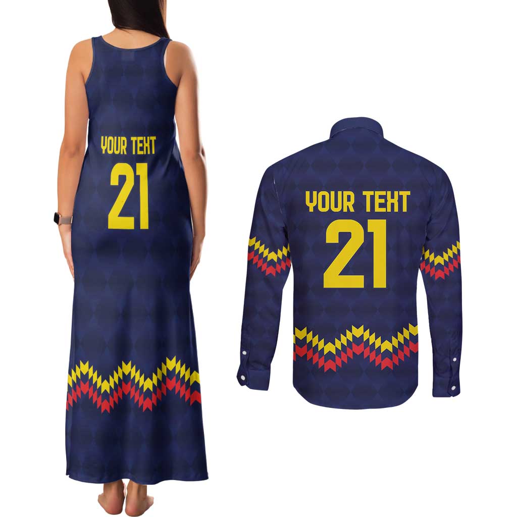 Ecuado Andean Condor Football Custom Couples Matching Tank Maxi Dress and Long Sleeve Button Shirt Tricolors Motif