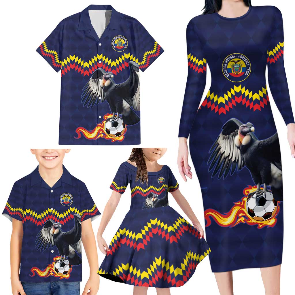 Ecuado Andean Condor Football Custom Family Matching Long Sleeve Bodycon Dress and Hawaiian Shirt Tricolors Motif