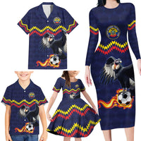 Ecuado Andean Condor Football Custom Family Matching Long Sleeve Bodycon Dress and Hawaiian Shirt Tricolors Motif