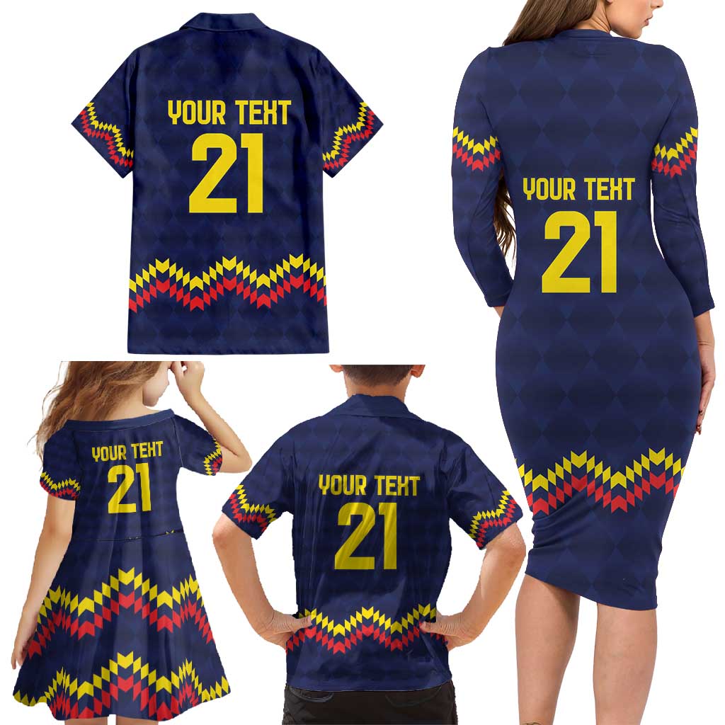 Ecuado Andean Condor Football Custom Family Matching Long Sleeve Bodycon Dress and Hawaiian Shirt Tricolors Motif