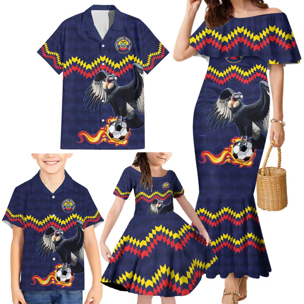 Ecuado Andean Condor Football Custom Family Matching Mermaid Dress and Hawaiian Shirt Tricolors Motif