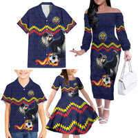 Ecuado Andean Condor Football Custom Family Matching Off The Shoulder Long Sleeve Dress and Hawaiian Shirt Tricolors Motif