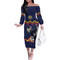 Ecuado Andean Condor Football Custom Family Matching Off The Shoulder Long Sleeve Dress and Hawaiian Shirt Tricolors Motif