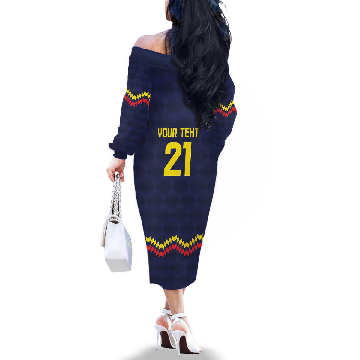 Ecuado Andean Condor Football Custom Family Matching Off The Shoulder Long Sleeve Dress and Hawaiian Shirt Tricolors Motif