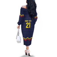 Ecuado Andean Condor Football Custom Family Matching Off The Shoulder Long Sleeve Dress and Hawaiian Shirt Tricolors Motif