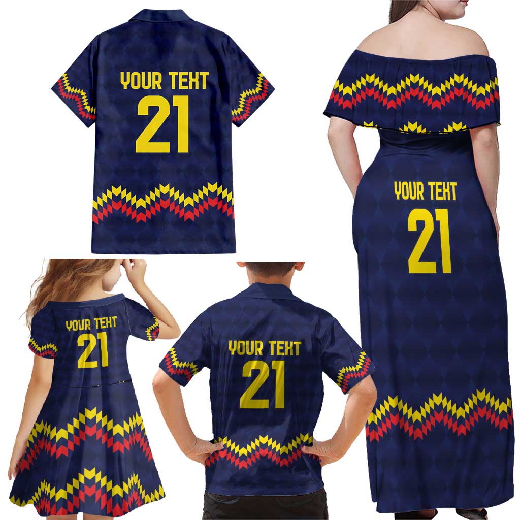 Ecuado Andean Condor Football Custom Family Matching Off Shoulder Maxi Dress and Hawaiian Shirt Tricolors Motif