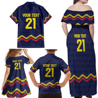 Ecuado Andean Condor Football Custom Family Matching Off Shoulder Maxi Dress and Hawaiian Shirt Tricolors Motif
