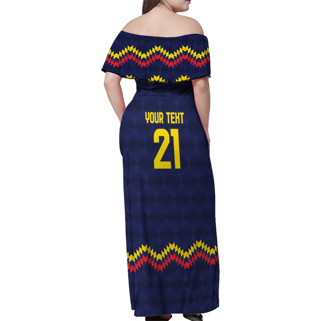 Ecuado Andean Condor Football Custom Family Matching Off Shoulder Maxi Dress and Hawaiian Shirt Tricolors Motif