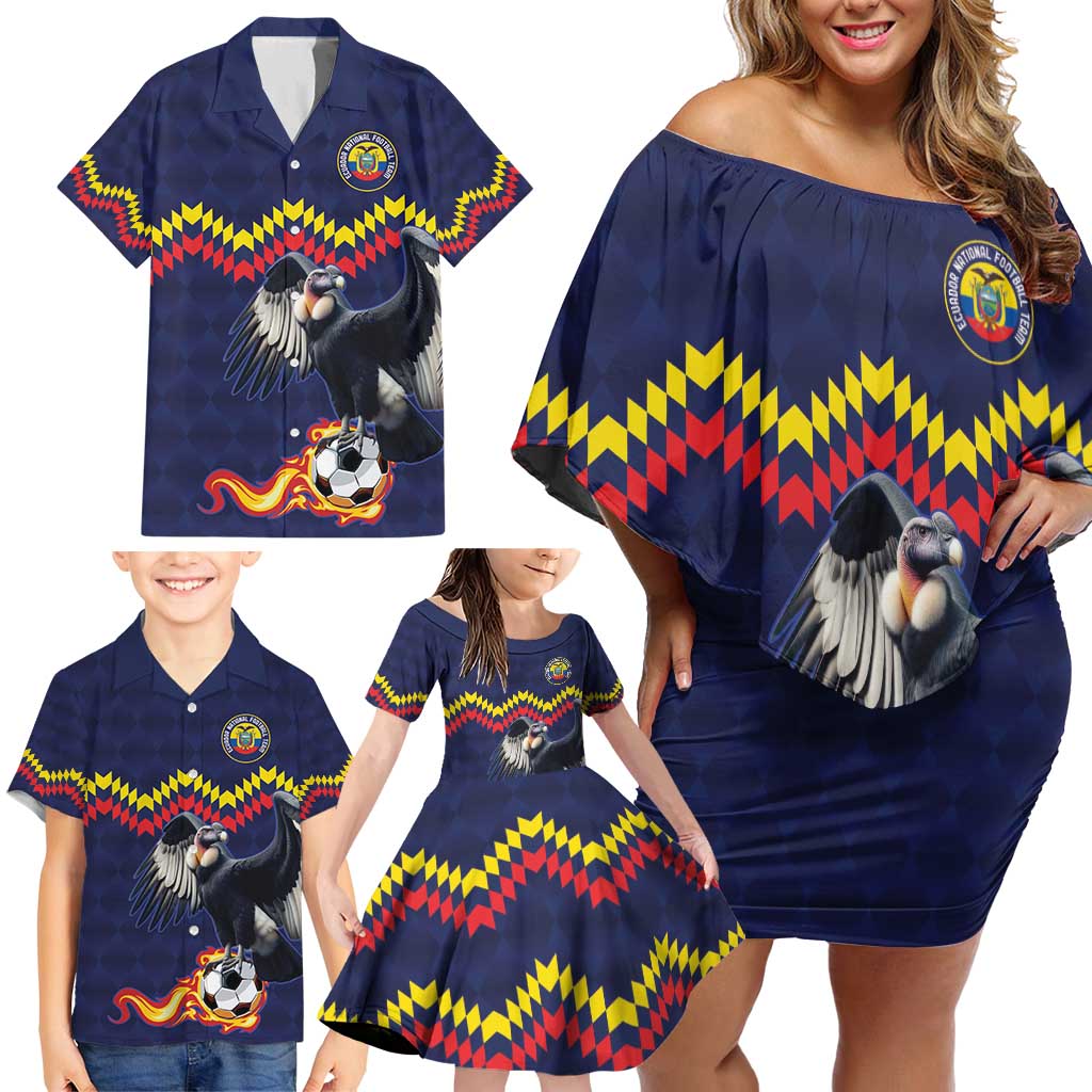 Ecuado Andean Condor Football Custom Family Matching Off Shoulder Short Dress and Hawaiian Shirt Tricolors Motif