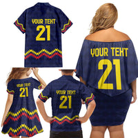 Ecuado Andean Condor Football Custom Family Matching Off Shoulder Short Dress and Hawaiian Shirt Tricolors Motif