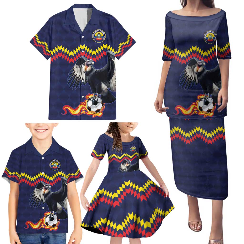 Ecuado Andean Condor Football Custom Family Matching Puletasi and Hawaiian Shirt Tricolors Motif