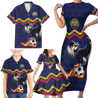 Ecuado Andean Condor Football Custom Family Matching Short Sleeve Bodycon Dress and Hawaiian Shirt Tricolors Motif