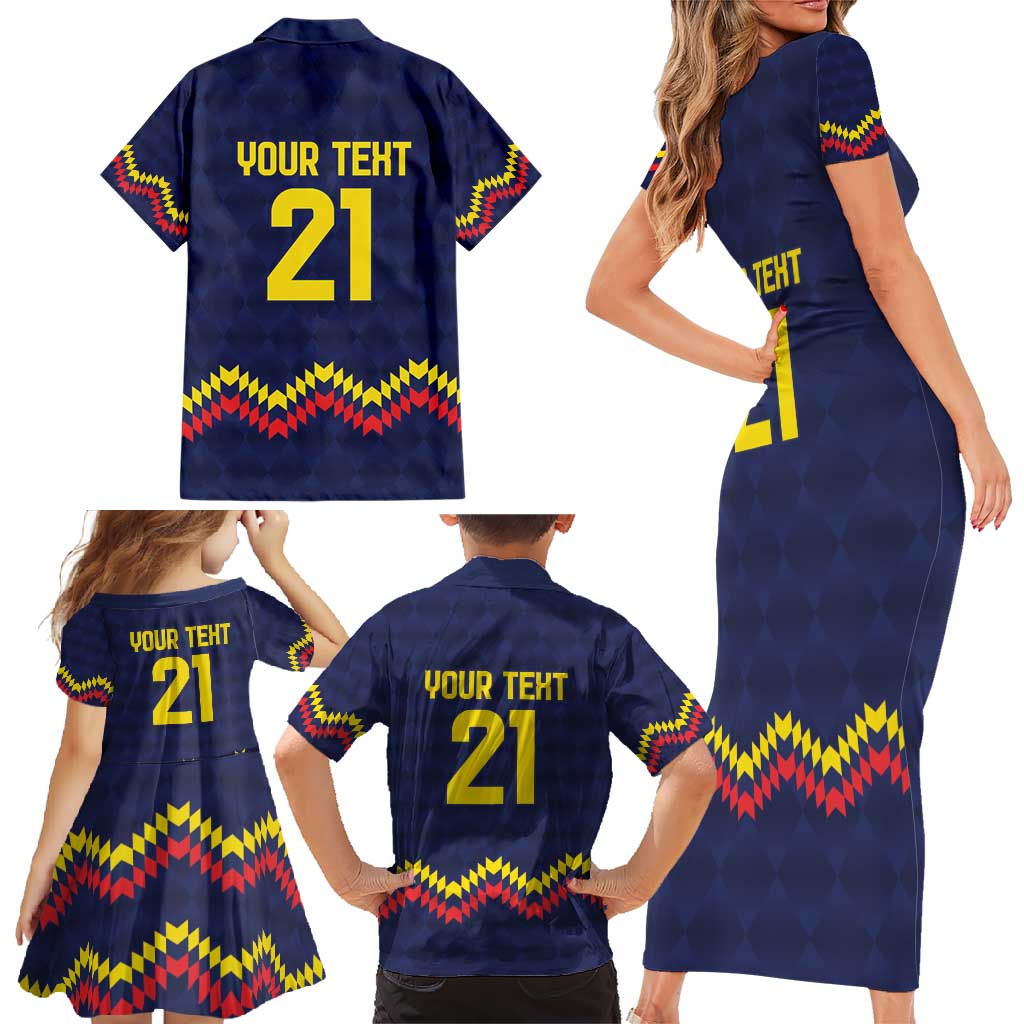 Ecuado Andean Condor Football Custom Family Matching Short Sleeve Bodycon Dress and Hawaiian Shirt Tricolors Motif