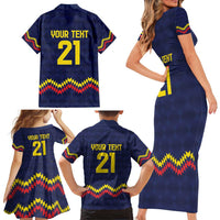 Ecuado Andean Condor Football Custom Family Matching Short Sleeve Bodycon Dress and Hawaiian Shirt Tricolors Motif