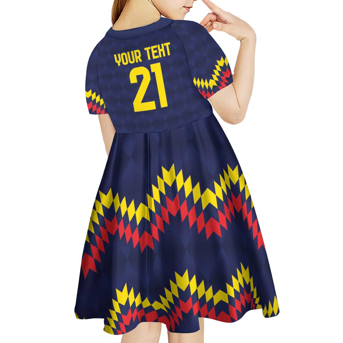 Ecuado Andean Condor Football Custom Kid Short Sleeve Dress Tricolors Motif