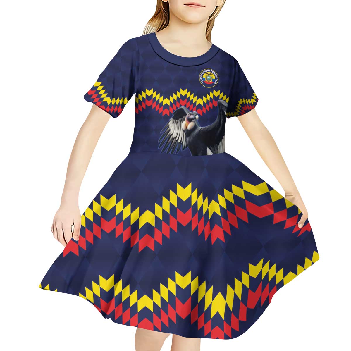 Ecuado Andean Condor Football Custom Kid Short Sleeve Dress Tricolors Motif