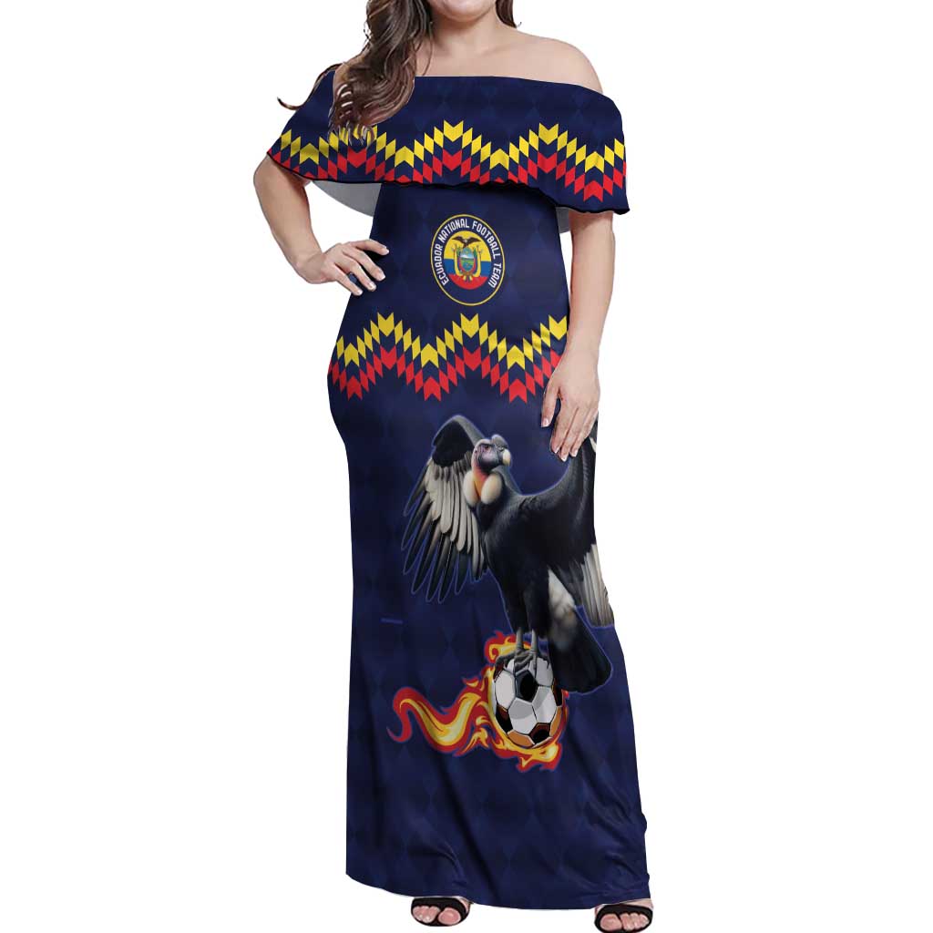 Ecuado Andean Condor Football Custom Off Shoulder Maxi Dress Tricolors Motif