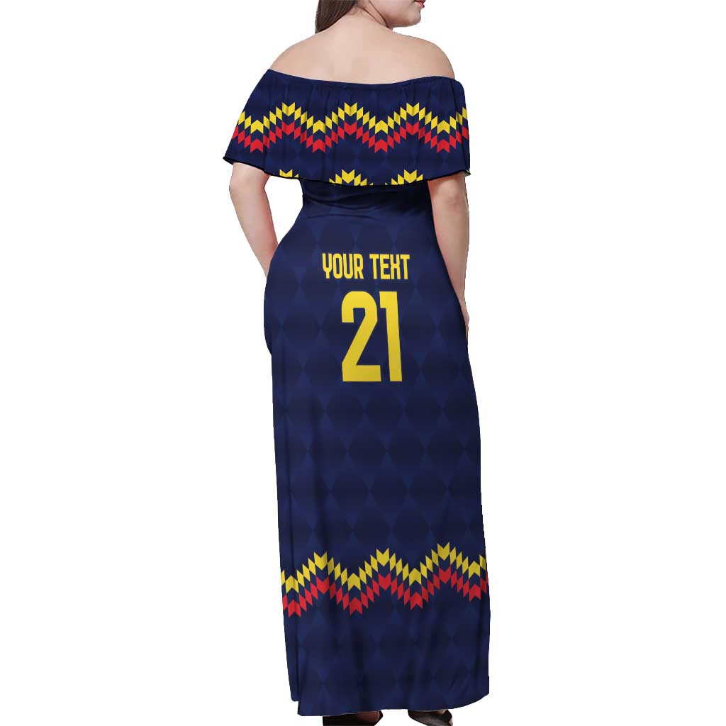 Ecuado Andean Condor Football Custom Off Shoulder Maxi Dress Tricolors Motif