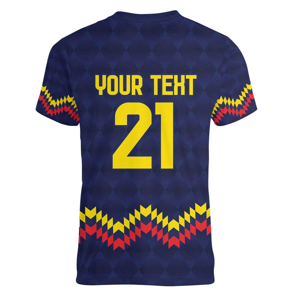 Ecuado Andean Condor Football Custom Women V-Neck T-Shirt Tricolors Motif