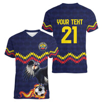 Ecuado Andean Condor Football Custom Women V-Neck T-Shirt Tricolors Motif