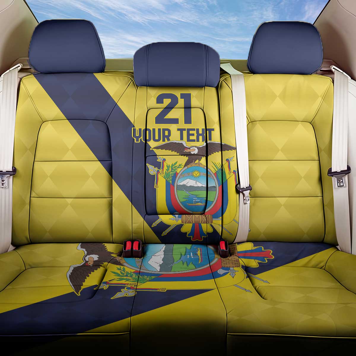 Ecuador La Tricolor Custom Back Car Seat Cover Gold and Navy Blue Motif