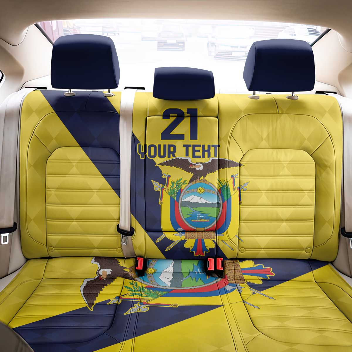 Ecuador La Tricolor Custom Back Car Seat Cover Gold and Navy Blue Motif
