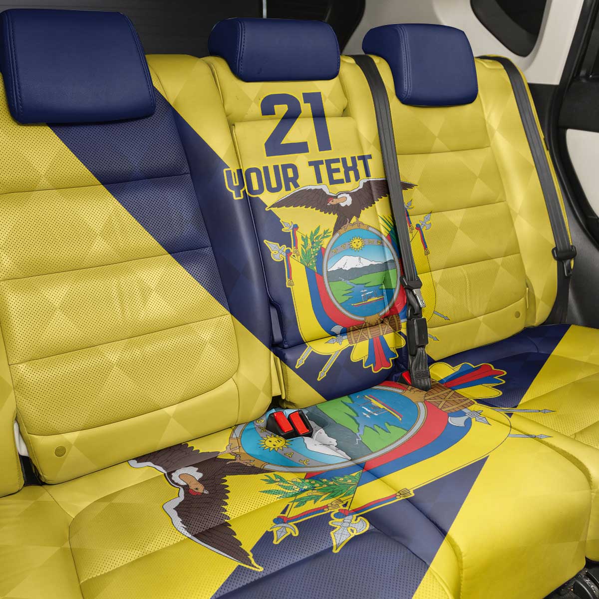 Ecuador La Tricolor Custom Back Car Seat Cover Gold and Navy Blue Motif