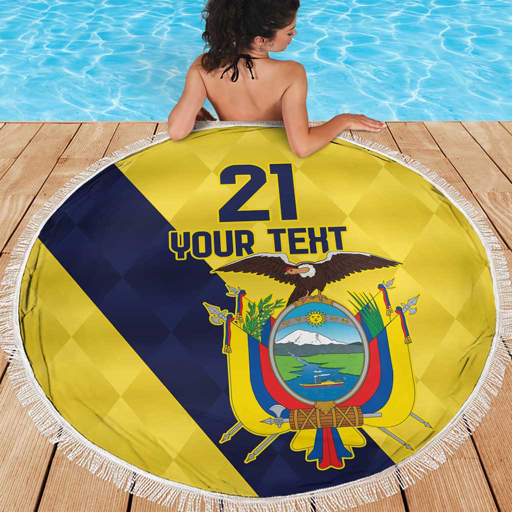 Ecuador La Tricolor Custom Beach Blanket Gold and Navy Blue Motif
