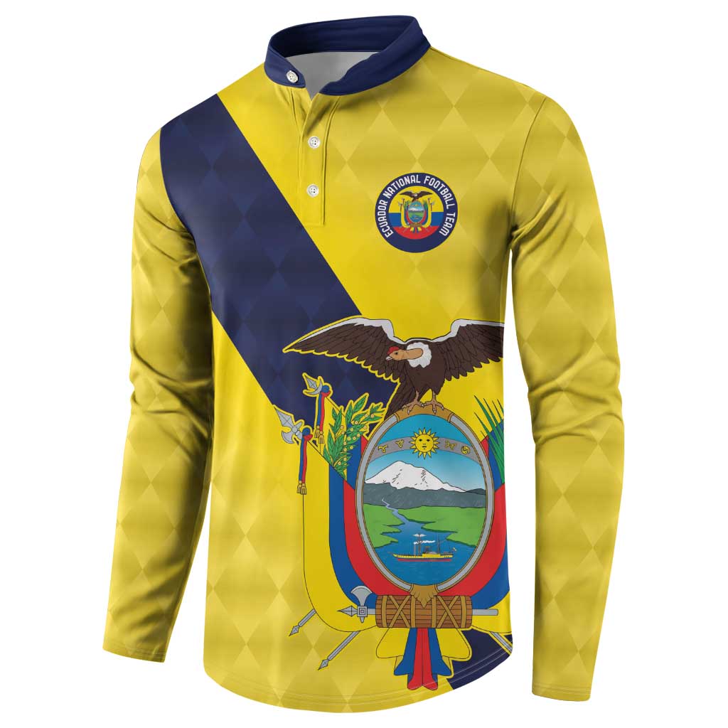 Ecuador La Tricolor Custom Button Sweatshirt Gold and Navy Blue Motif