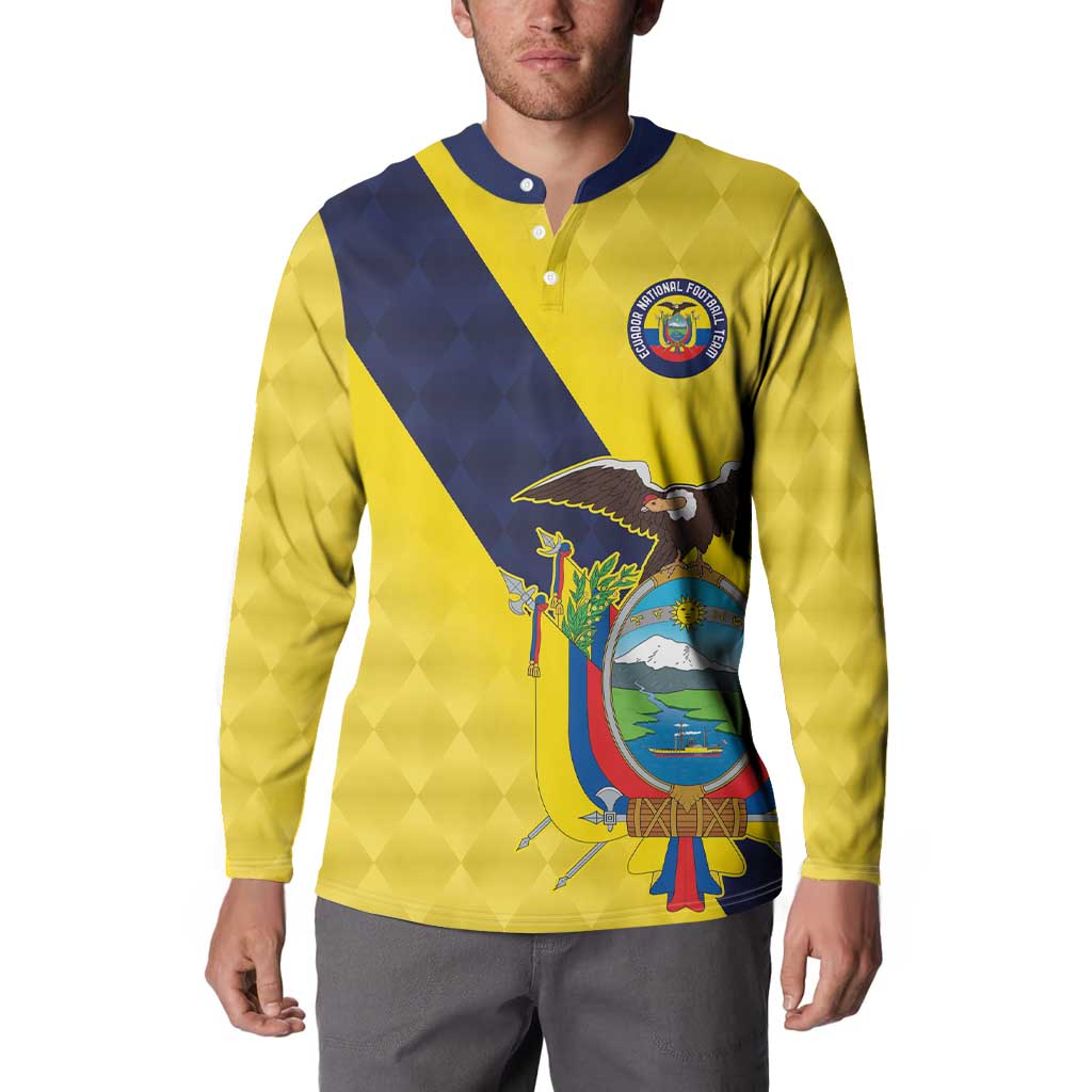 Ecuador La Tricolor Custom Button Sweatshirt Gold and Navy Blue Motif