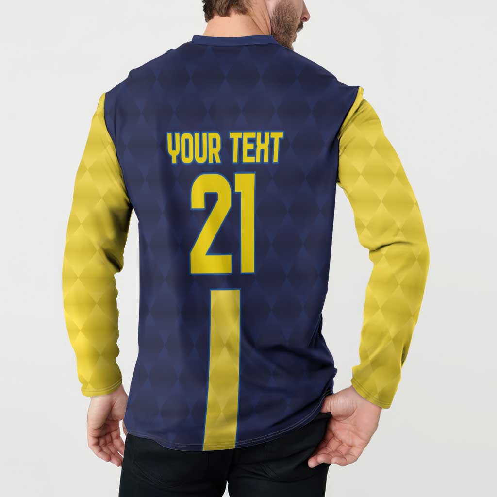 Ecuador La Tricolor Custom Button Sweatshirt Gold and Navy Blue Motif