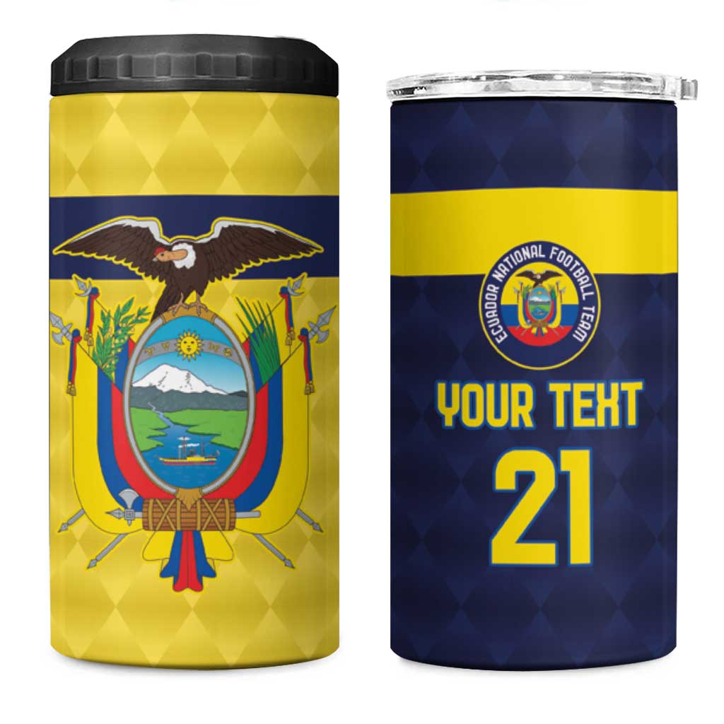 Ecuador La Tricolor Custom 4 in 1 Can Cooler Tumbler Gold and Navy Blue Motif