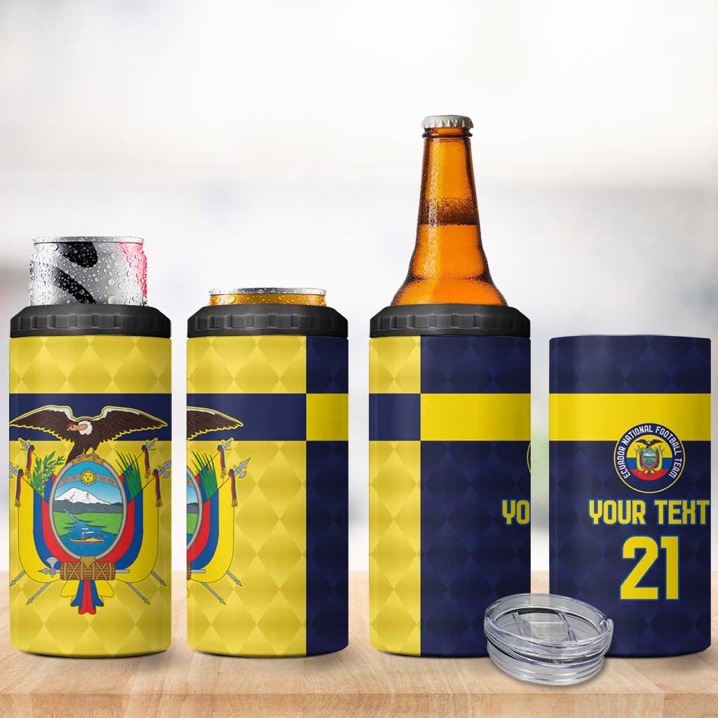 Ecuador La Tricolor Custom 4 in 1 Can Cooler Tumbler Gold and Navy Blue Motif