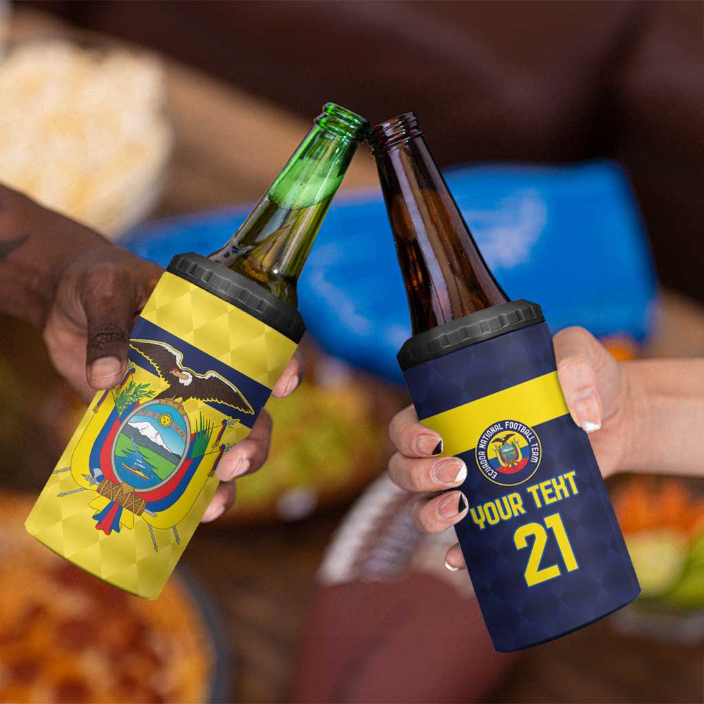 Ecuador La Tricolor Custom 4 in 1 Can Cooler Tumbler Gold and Navy Blue Motif