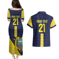 Ecuador La Tricolor Custom Couples Matching Puletasi and Hawaiian Shirt Gold and Navy Blue Motif