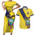 Ecuador La Tricolor Custom Couples Matching Short Sleeve Bodycon Dress and Hawaiian Shirt Gold and Navy Blue Motif