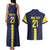 Ecuador La Tricolor Custom Couples Matching Tank Maxi Dress and Hawaiian Shirt Gold and Navy Blue Motif
