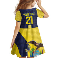 Ecuador La Tricolor Custom Family Matching Long Sleeve Bodycon Dress and Hawaiian Shirt Gold and Navy Blue Motif