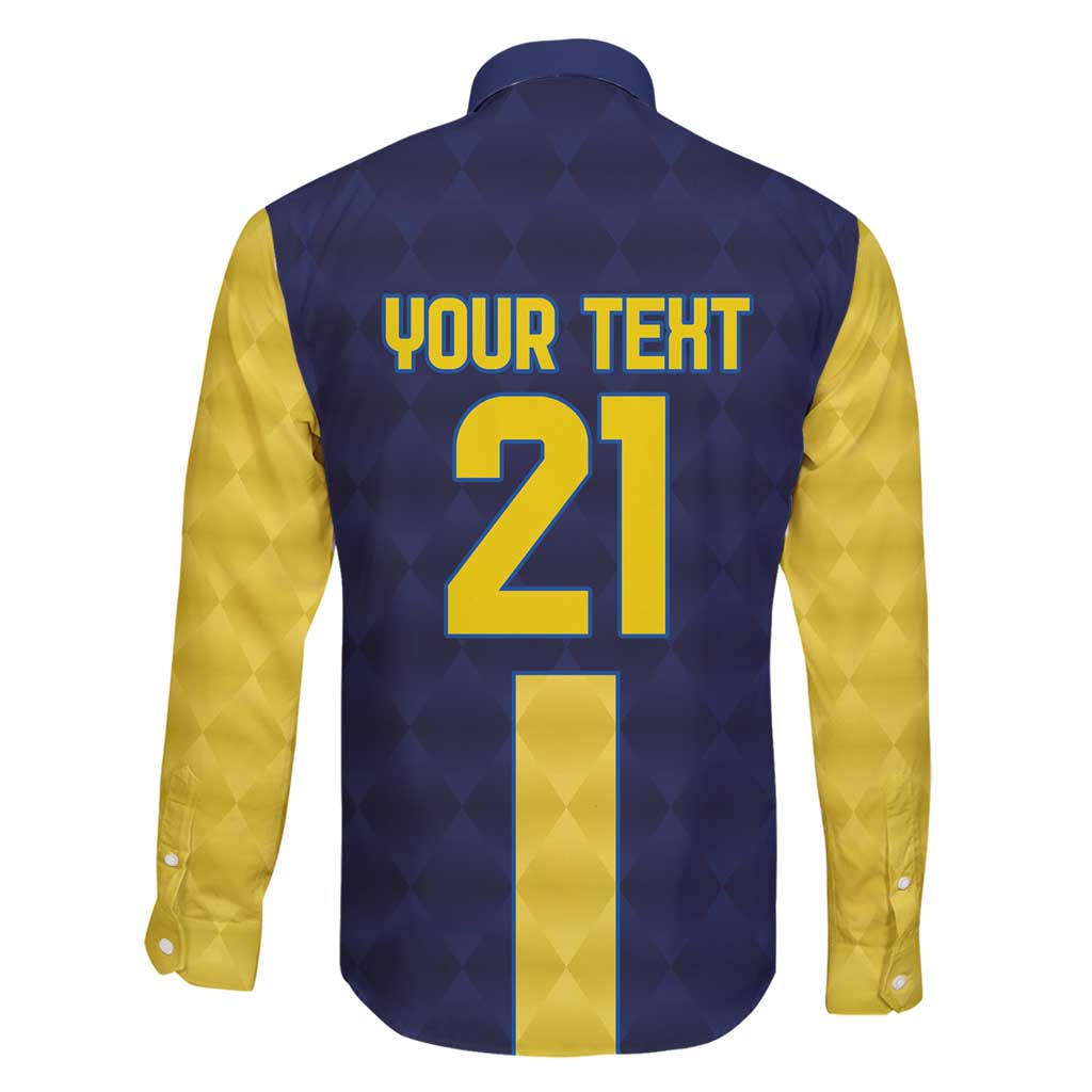 Ecuador La Tricolor Custom Family Matching Long Sleeve Bodycon Dress and Hawaiian Shirt Gold and Navy Blue Motif