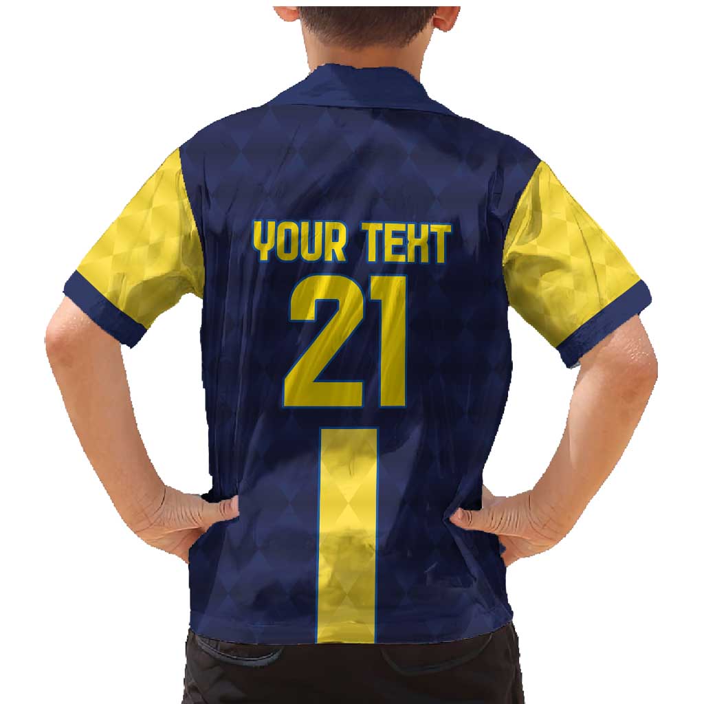 Ecuador La Tricolor Custom Family Matching Mermaid Dress and Hawaiian Shirt Gold and Navy Blue Motif