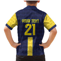 Ecuador La Tricolor Custom Family Matching Mermaid Dress and Hawaiian Shirt Gold and Navy Blue Motif