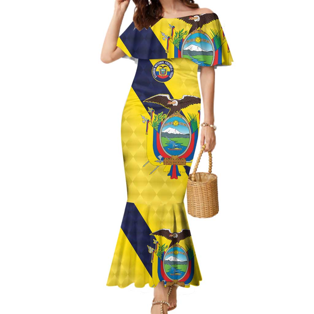 Ecuador La Tricolor Custom Family Matching Mermaid Dress and Hawaiian Shirt Gold and Navy Blue Motif