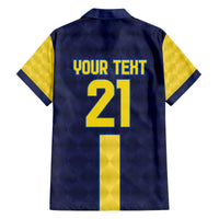 Ecuador La Tricolor Custom Family Matching Off The Shoulder Long Sleeve Dress and Hawaiian Shirt Gold and Navy Blue Motif