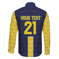 Ecuador La Tricolor Custom Family Matching Off The Shoulder Long Sleeve Dress and Hawaiian Shirt Gold and Navy Blue Motif